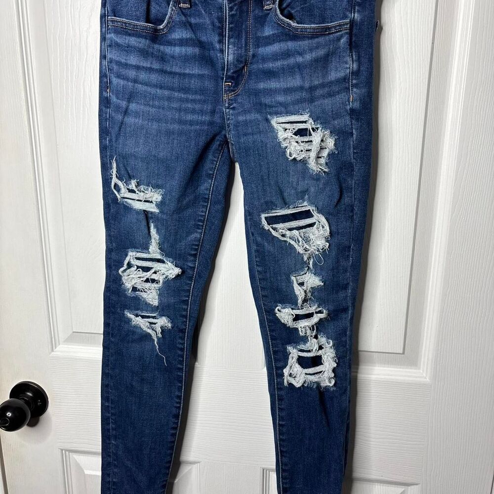 American Eagle Size 6 Short Distressed Skinny Jeans Dark Wash Stretch